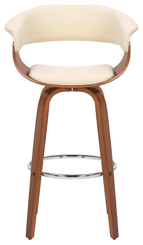 Julyssa 30" Bar Height Swivel Cream Faux Leather and Walnut Wood Bar Stool