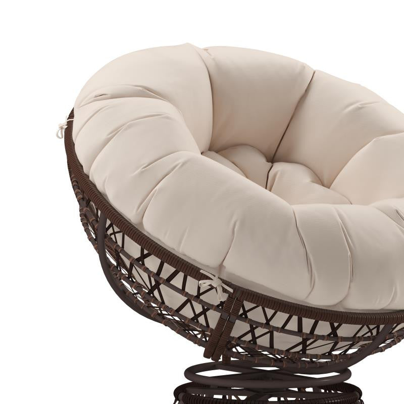 Bowie Comfort Series Swivel Patio Chair with Cushion, Brown/Beige