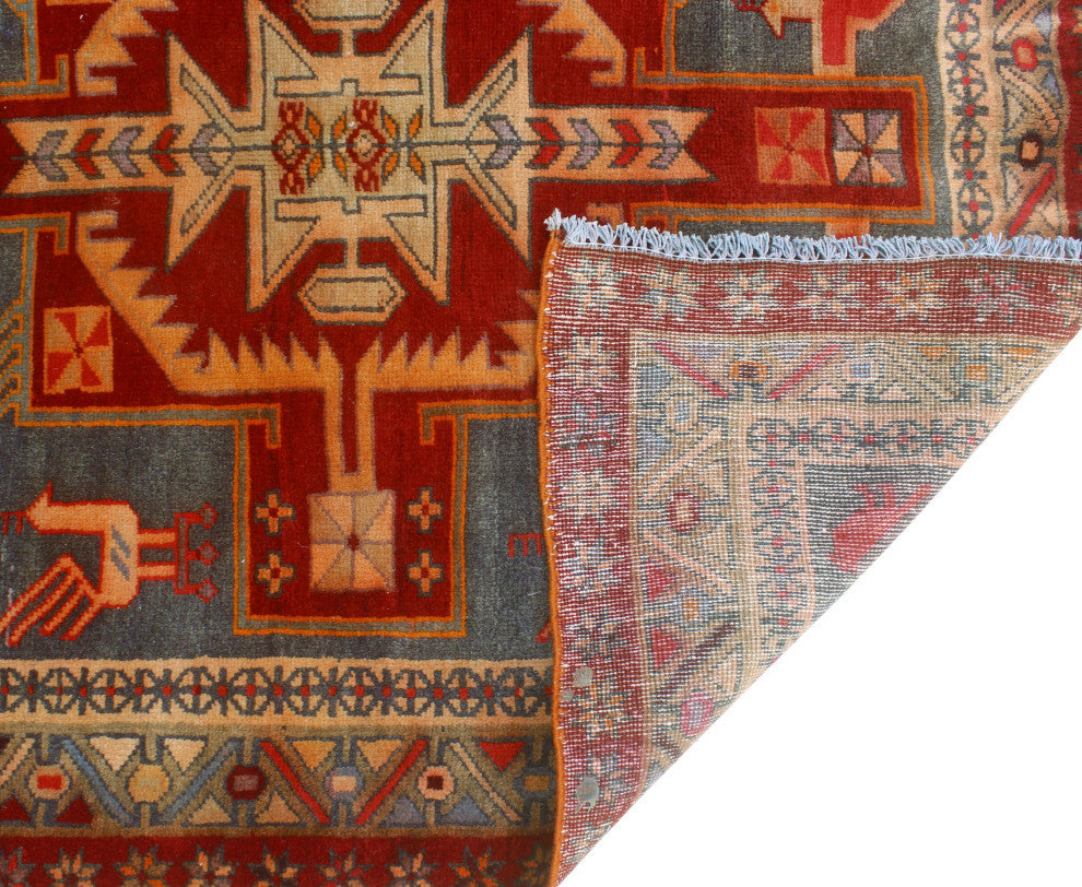 Fine Vintage Distressed Valarie Gray/Rust Runner, 3'9x9'9