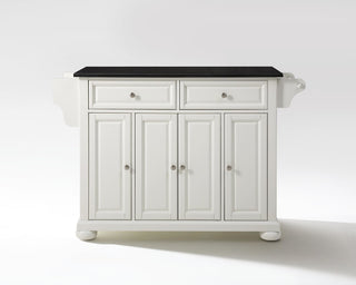 Alexandria Solid Black Granite Top Kitchen Island, White