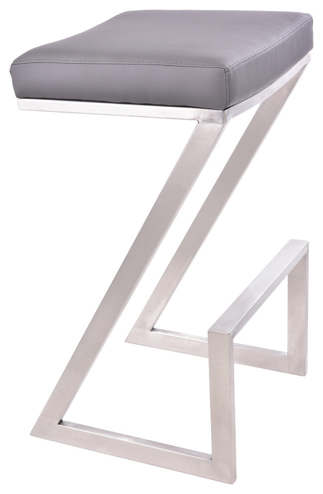 Olan 26" Backless Counterstool, Brushed Stainless Steel With Gray Faux Leather