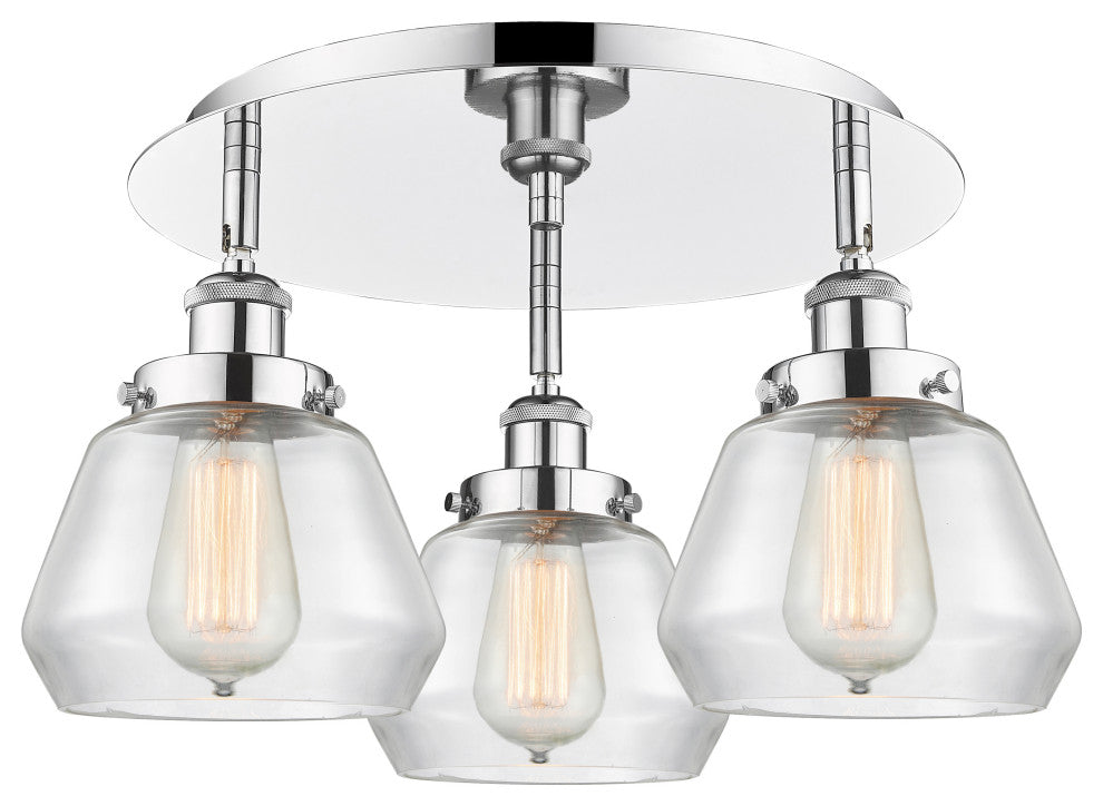 Fulton-3 Light 18" Flush Mount-Polished Chrome, Clear Glass Shade