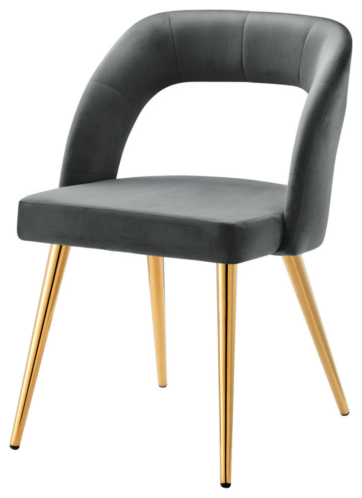 Dining Chair, Set of 2, Gold Gray, Velvet, Modern Cafe Bistro Hospitality