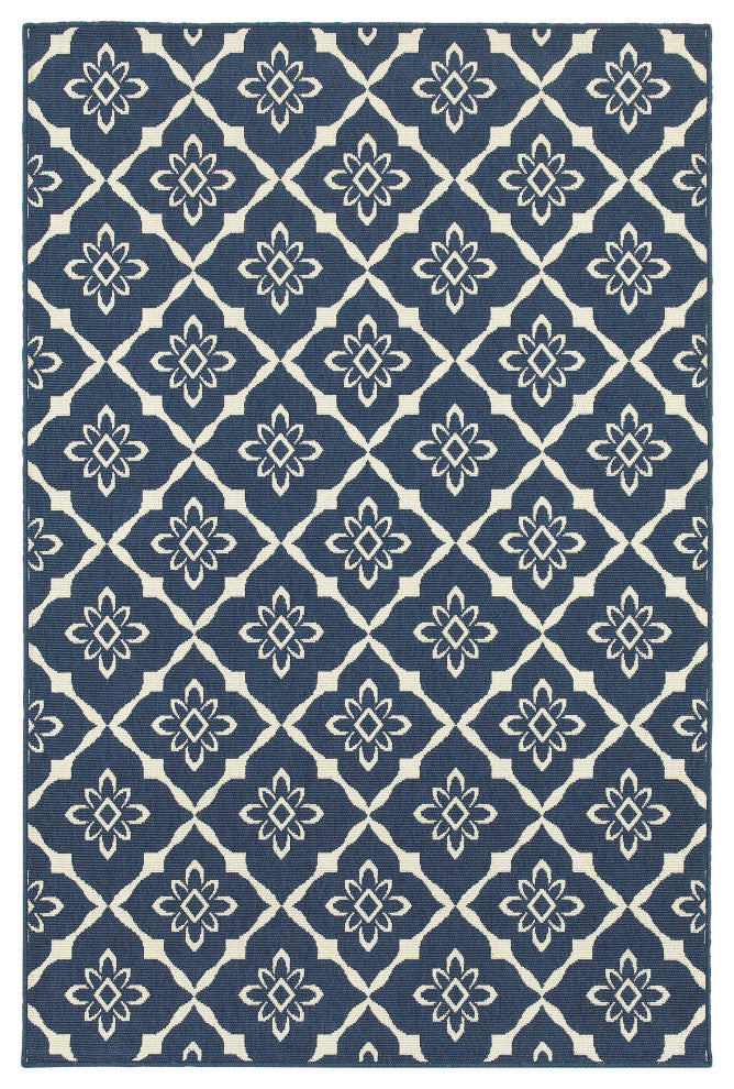 Madelina Lattice Navy and Ivory Indoor or Outdoor Area Rug, 5'3"x7'6"