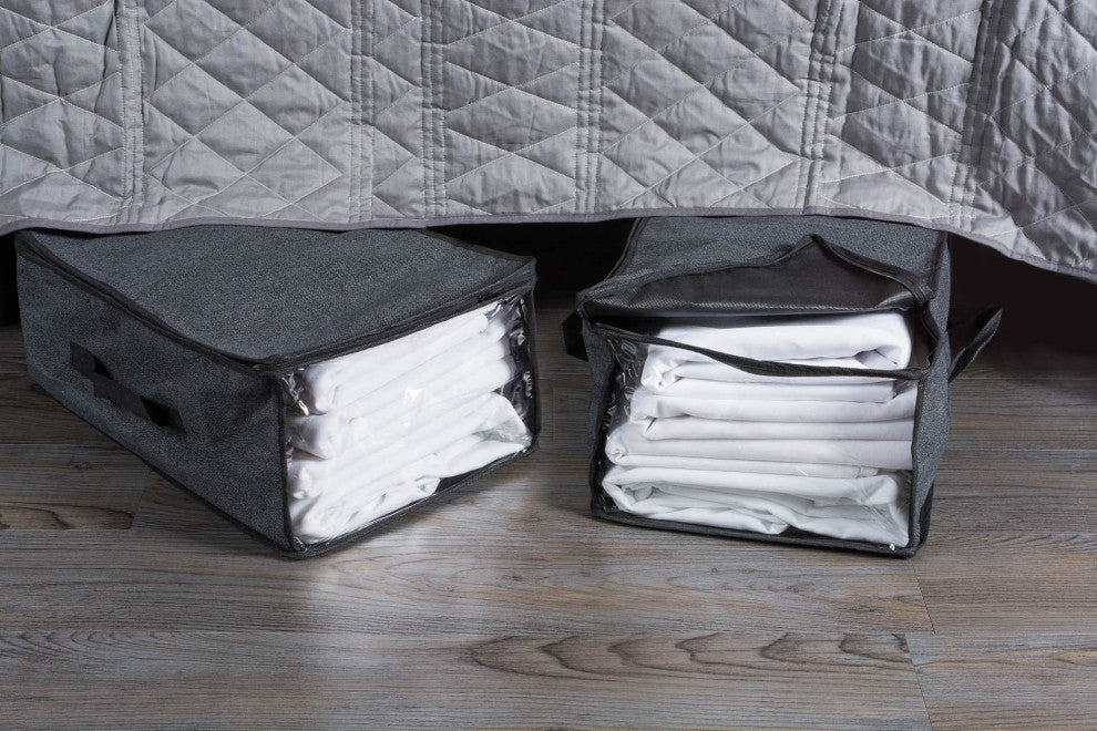 Black Linen Soft Storage 18"x12"x8", Set Of 2