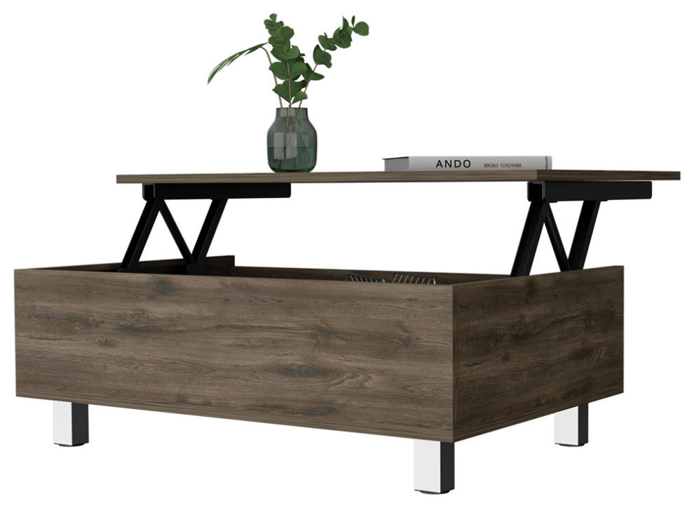 Boston Top Coffee Liftable Table, Dark Brown