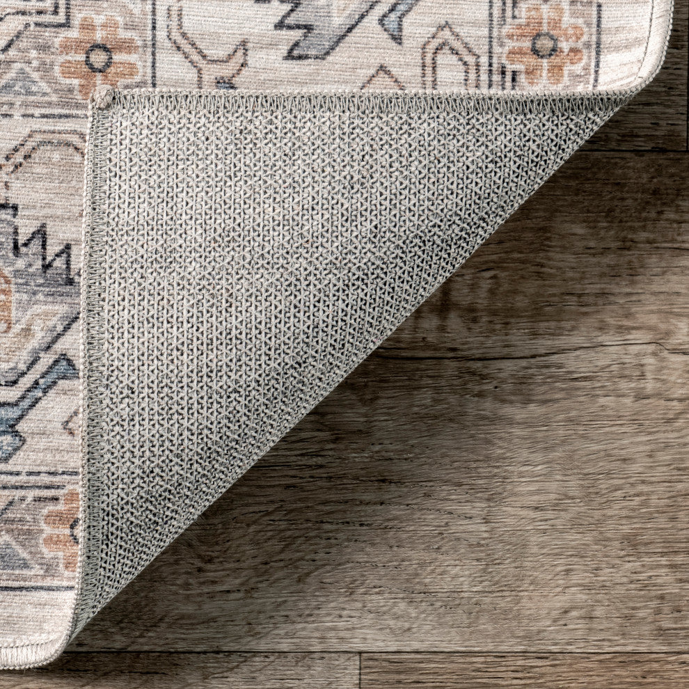 Nuloom Machine Washable Darby Persian Stain Repellent Area Rug, Beige 5'x8'