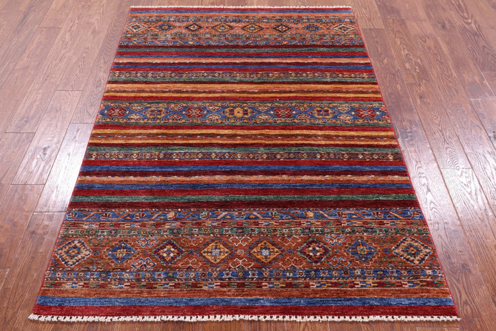 4' 2" X 6' 0" Super Kazak Khorjin Handmade Wool Rug Q10787