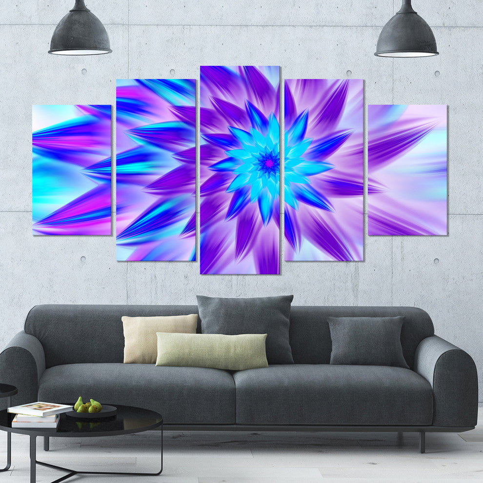 Exotic Blue Flower Petals, Large Floral Canvas Art Print, 60"x32", 5 Panels