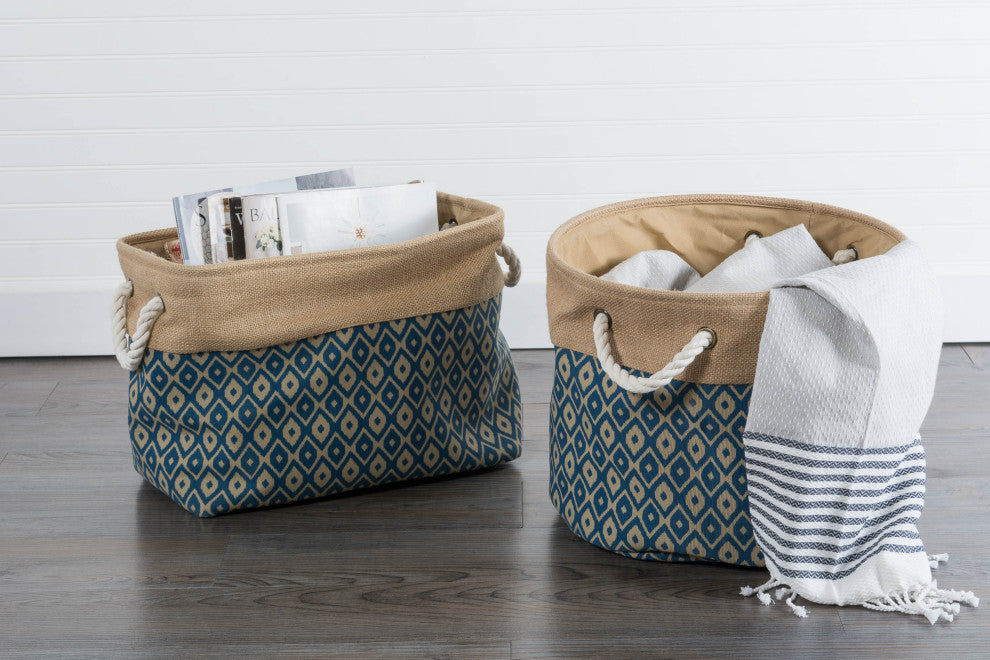 Burlap Bin Ikat Blue Rectangle Large 17.5"x12"x15"