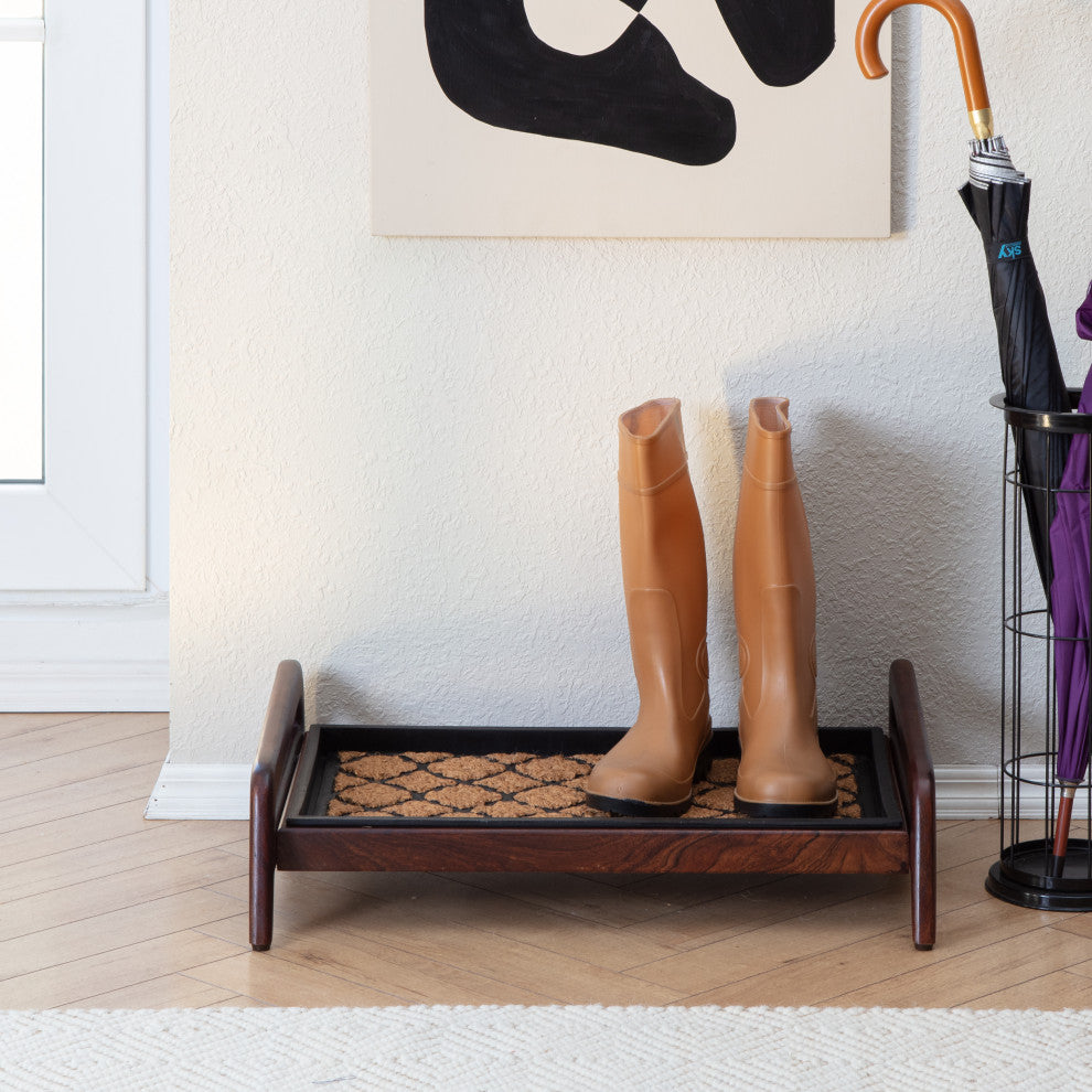 Single-Tier Brown Stand With 2-Pair Rubber Boot Tray Shangri-La