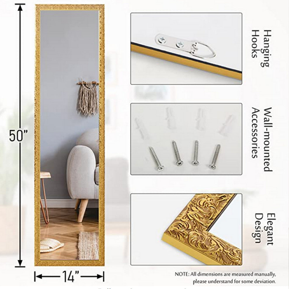 50" Lx14" W Rectangle Glass Framed Wall Mounted Bathroom Vanity Mirror