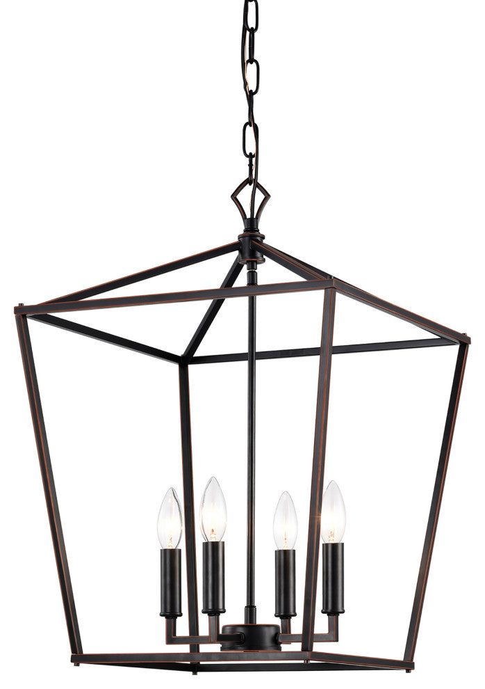 4-Light Oil Rubbed Bronze Lantern Cage Pendant Chandelier