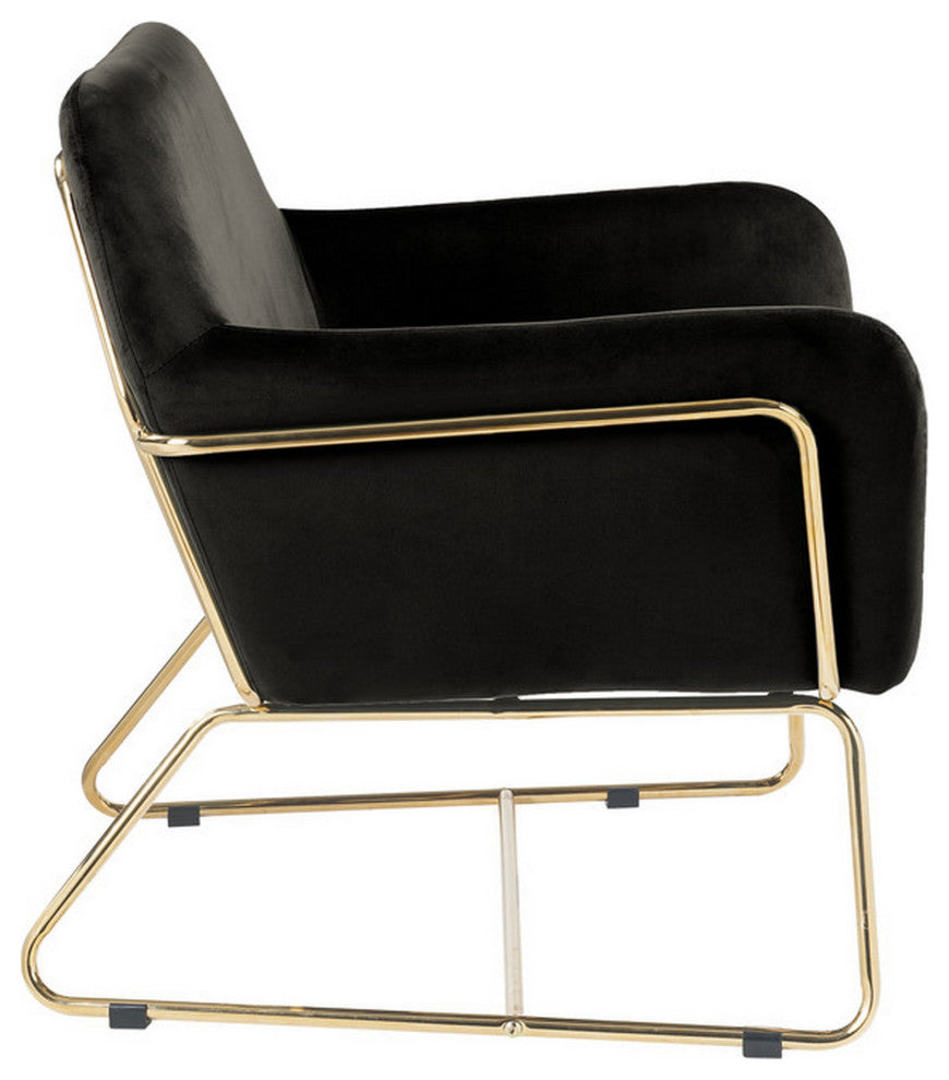 Benzara BM293183 Modern Accent Chair With Gold Metal Frame and Black Velvet