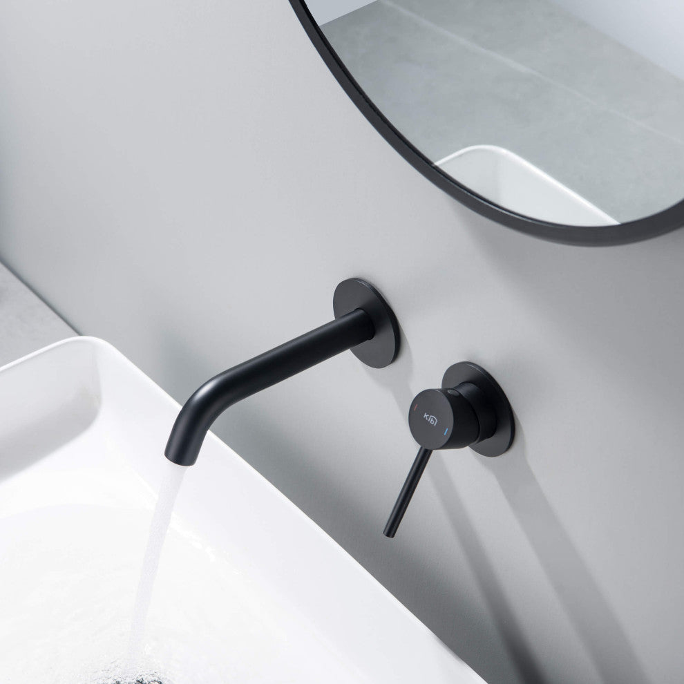 Circular Single Handle Wall Mounted Bathroom Sink Faucet, Matte Black