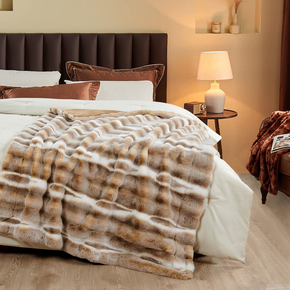 Tip Dying Two Tone Faux Fur Throw, Brown White