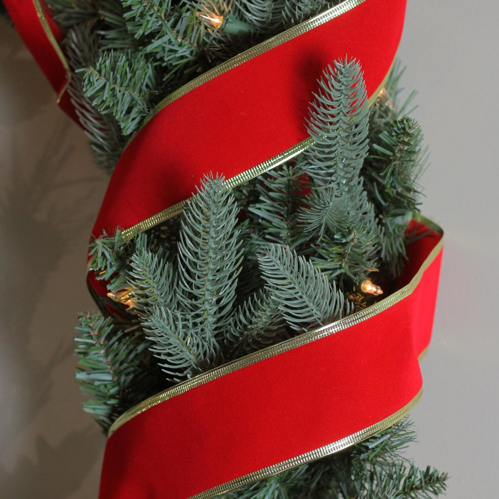 Solid Bright Red Gold Wired Christmas Craft Ribbon