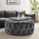 Round Ottoman Accent Tufted Chair, Gray, Velvet, Modern, Cafe Hospitality