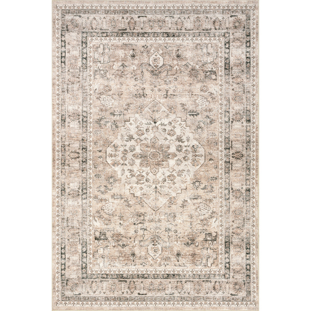 Nuloom Davi Faded Stain-Resistant Machine Washable Area Rug, Stone 4'x6'