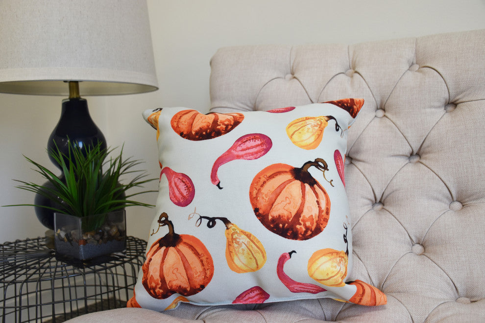 16" Gourds Galore Light Green Fall Print Decorative Throw Pillow