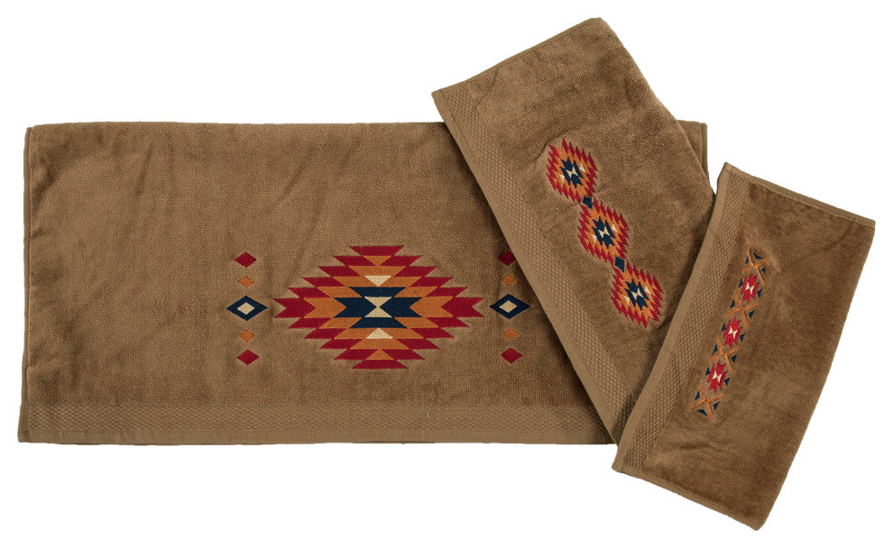Del Sol Embroidered Towel Set, Mocha, 3 Piece