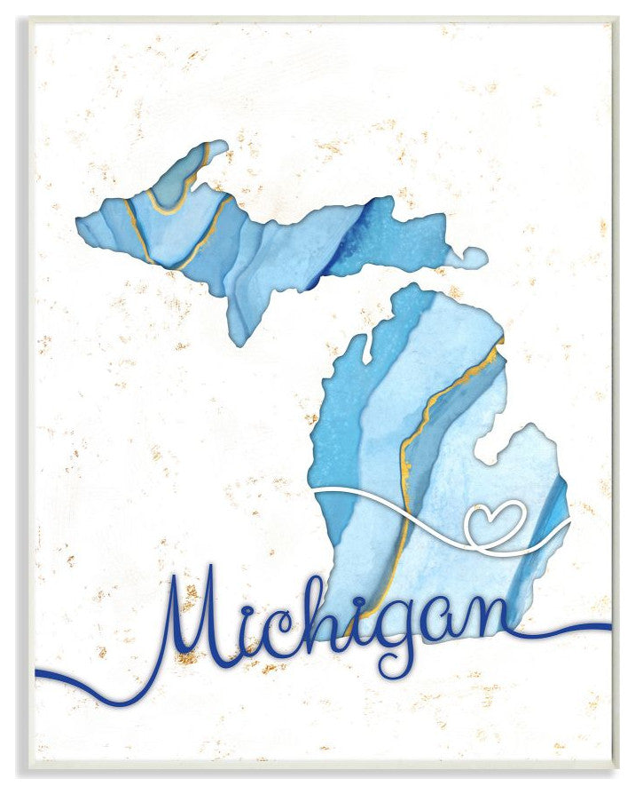 Stupell Industries Michigan Agate Blue US State Design, 10 x 15