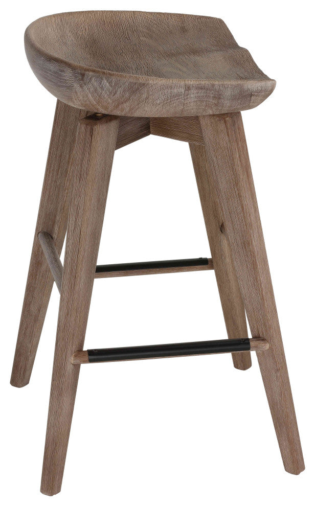 Tiwi Backless Swivel Counterstool, Solid Wood, 24" Gray Whitewash