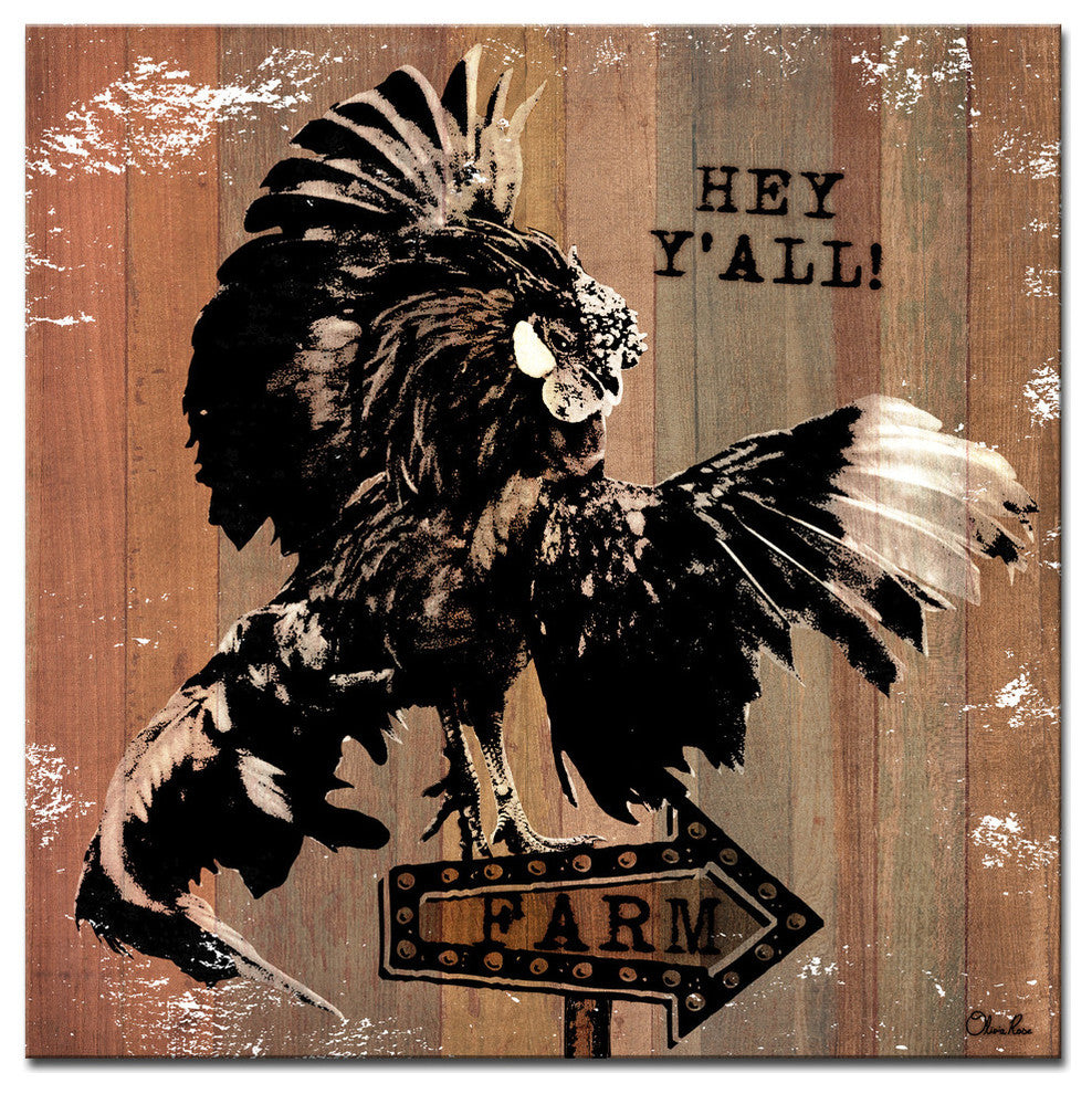 Ready2HangArt Farmhouse 'Rooster Fly' Wrapped Canvas Animal Wall Art, 40"x40"