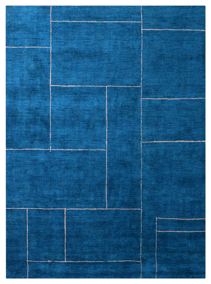 HAND KNOTTED LOOM SILK ECO-FRIENDLY AREA RUGS-Rectangle,Blue Beige,Geometric