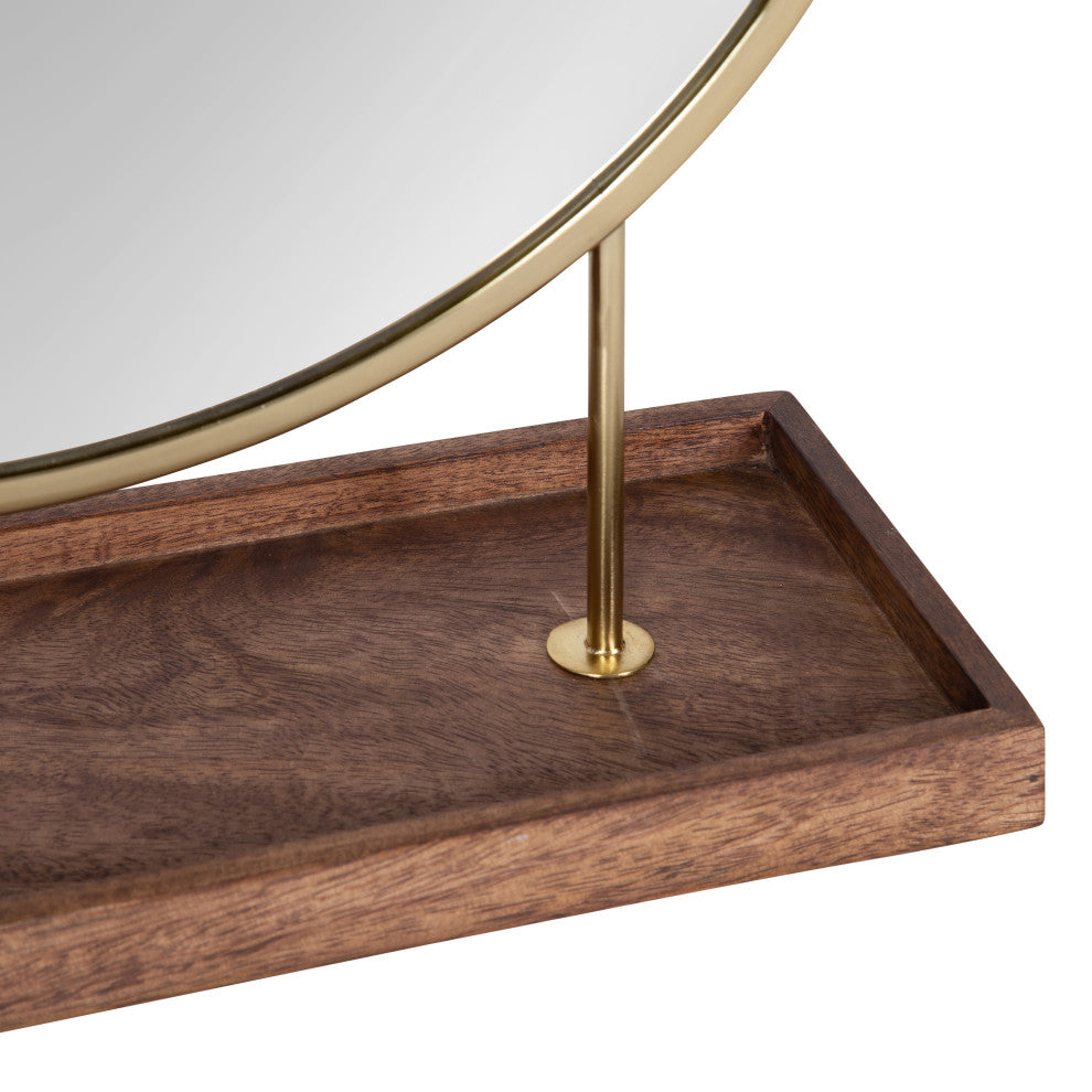 Maxfield Round Tabletop Mirror, Gold, 18x22