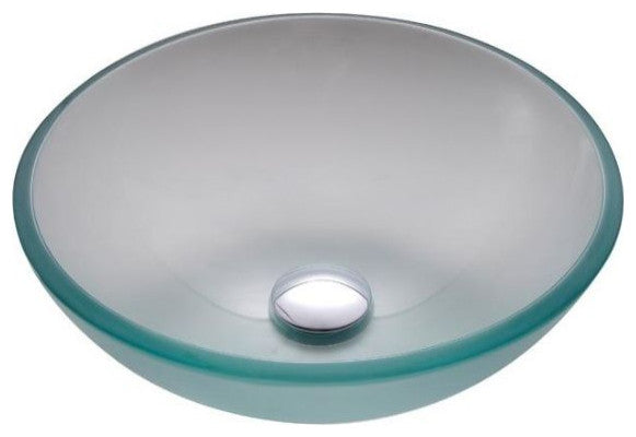 Frosted 14" Glass Vessel Bathroom Sink, PU Drain, Mounting Ring, Chrome