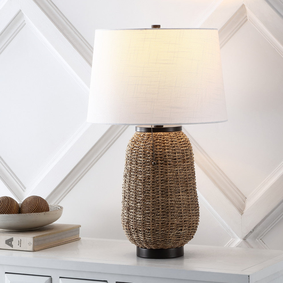 Chakrii 25" Iron/Rattan Table Lamp With Pull-Chain, Oil Rubbed Bronze/Dark Brown