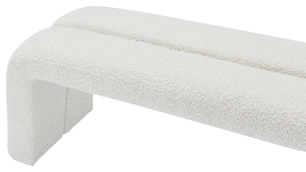 Arc Upholstered Bench, Cream, Boucle Fabric