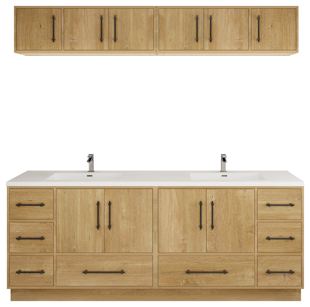 Victoria 84" Solid Wood Bath Vanity, Double Sink, Oak