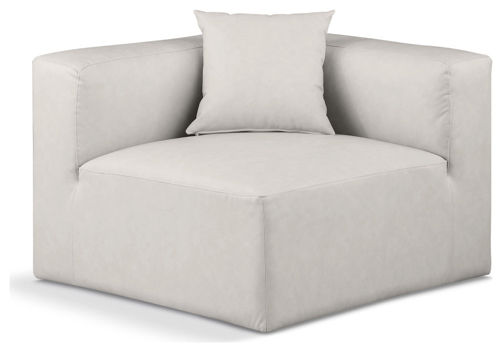 Cube Upholstered Modular Component, Cream, Vegan Leather, Corner Chair