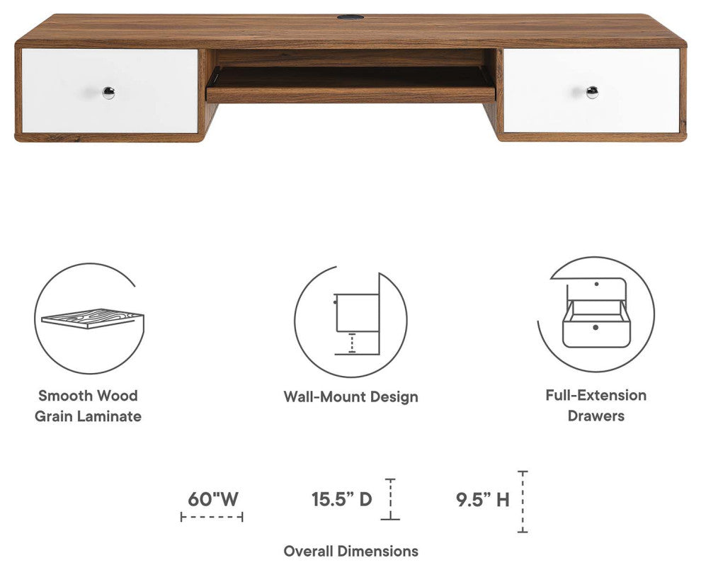 Computer Work Desk, White Walnut, Wood, Modern, Mid Century Home Office