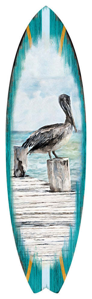 Pelican Surfboard Coastal Door Art, Approximate Size: 48x13.5