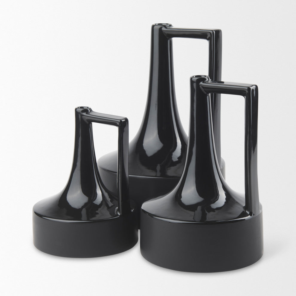 Burton 8.3H Small Glossy Black Ceramic Jug Vase