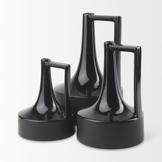 Burton 8.3H Small Glossy Black Ceramic Jug Vase