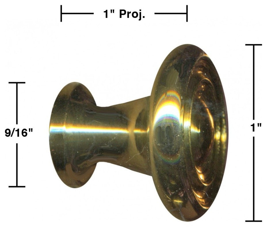 Cabinet Knob Bright Solid Brass Spooled 1" Dia |