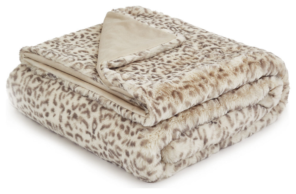 Snow Leopard 54" x 72" Faux-Fur Throw - Natural