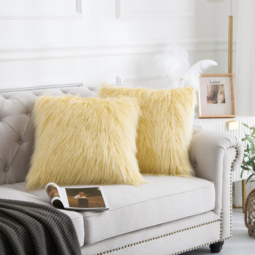 Mongolian Faux Fur Pillow Shell Set, Pineapple Slice, 20"x20"