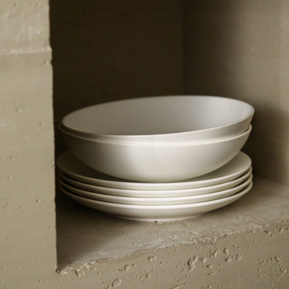 Stone Lain Taglio Bone China 12 Piece Dinnerware Set, Matte White