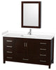60"SGL Vanity Espresso, White Cult. Marble Countertop, Sink, Med. Cabinet
