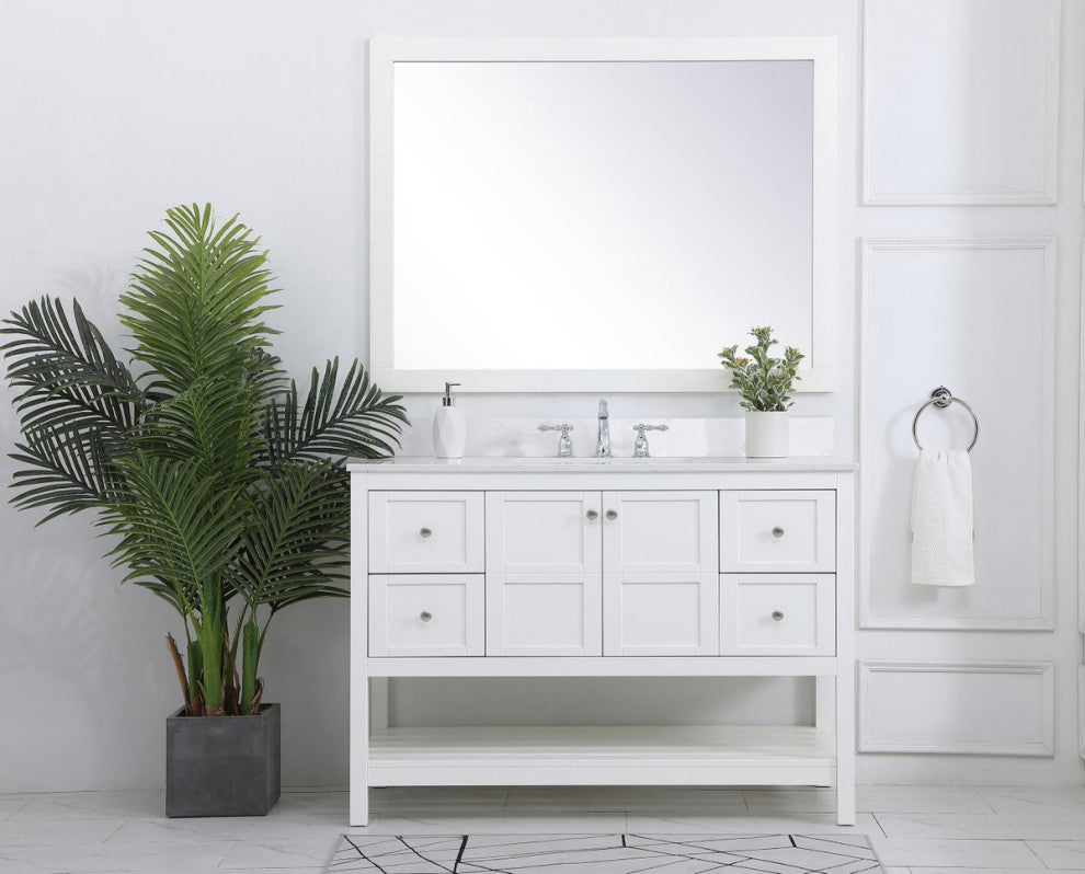 Tobias 48" Single Bathroom Vanity, White With Backsplash