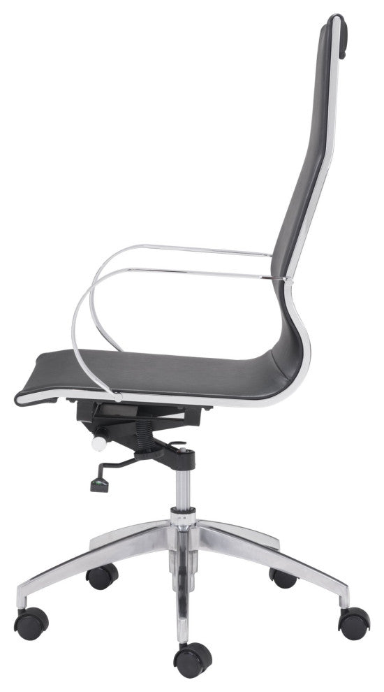 Computer Work High BackChair, Faux Vinyl Leather, Black, Silver, Home Office