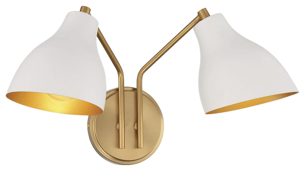 2-Light Wall Sconce, Matte Black With Natural Brass, White With Natural Brass