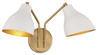 2-Light Wall Sconce, Matte Black With Natural Brass, White With Natural Brass