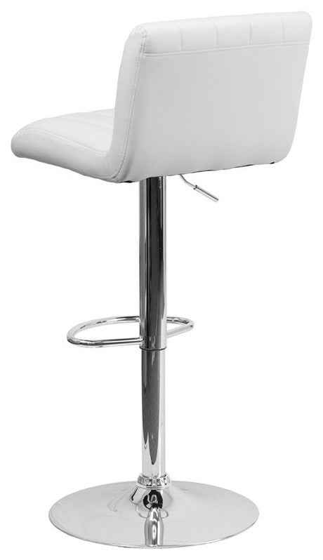 Estella Low-Back White Vinyl Adjustable Barstool, Footrest, Swivel