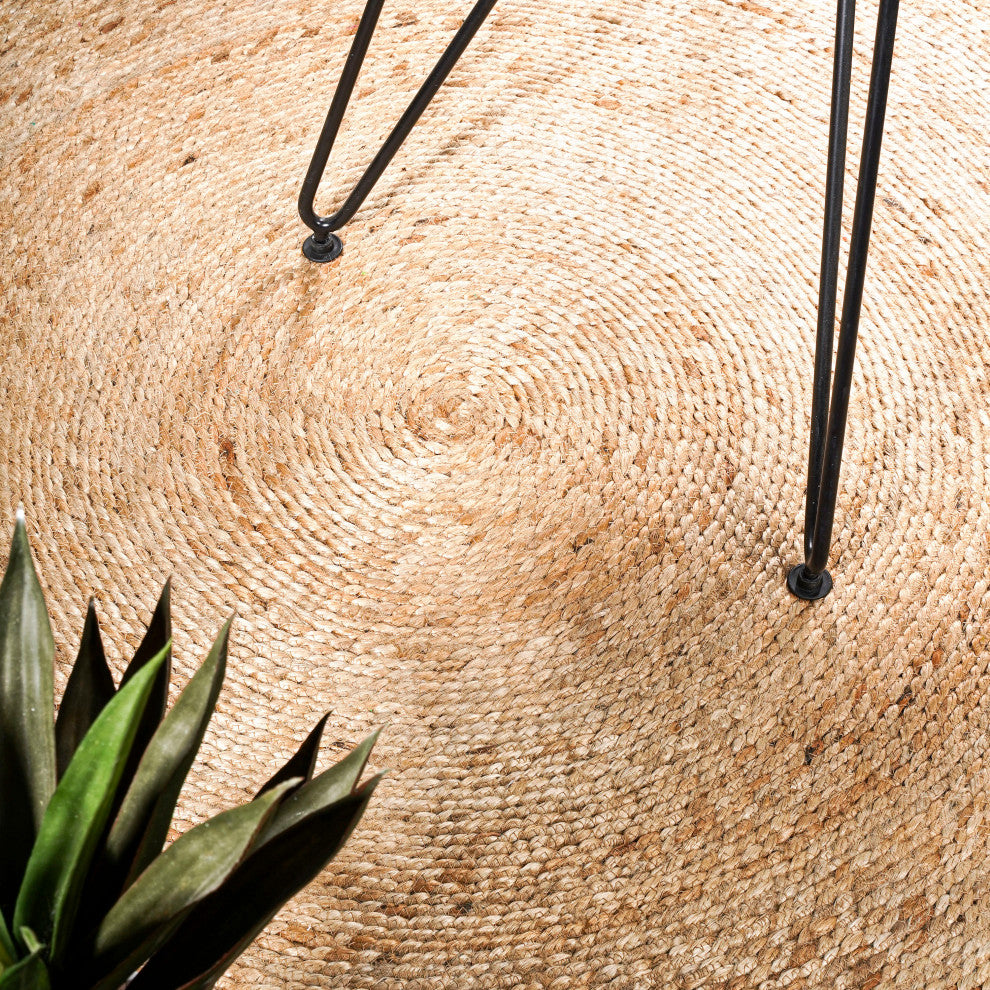 Dahlia Round Natural Jute Boho Circle Round Area Rug, Natural, 4' Round